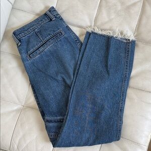 Vince Dark Blue Cropped Jeans with Frayed Hem